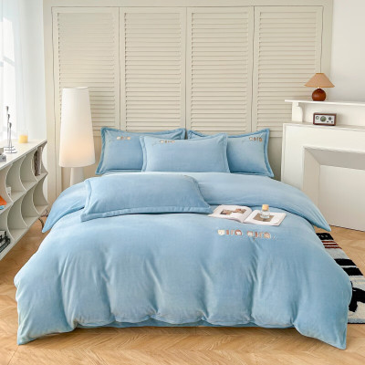 彼加曼 BGM-T2539全工艺加厚牛奶绒刺绣四件套-雪兰(被套200*230cm)