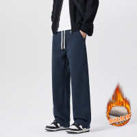 斜纹休闲卫裤男士新款宽松直筒运动长裤秋冬加绒垂感阔腿裤男