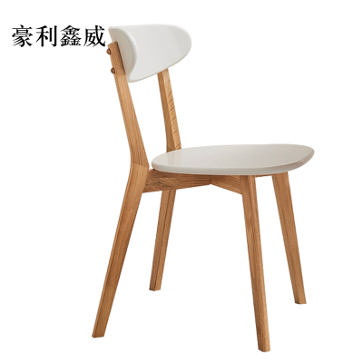 豪利鑫威餐椅简约现代休闲书桌椅餐桌凳子橡木靠背椅北欧白色椭圆形座面