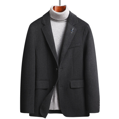 秋冬手工双面呢西装条纹羊毛西服男士加厚羊绒西装妮子西服外套男