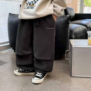 童酷儿童冬款湖州织里童装宝宝休闲裤字母印花加厚男童卫裤潮