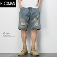 HLCOMAN美式休闲复古乞丐破洞牛仔短裤男宽松潮流痞帅五分裤夏季薄款中裤