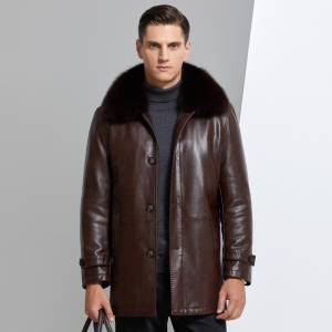 [送礼皮草可拆卸内胆]高端皮草春秋外套海宁真皮派克服男装春秋装中老年防寒男中长款狐狸大毛领貂绒内胆中年爸爸装尼克服大衣男