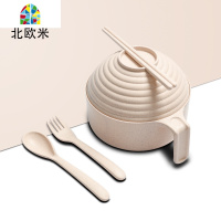 韩式便当碗泡面碗带盖宿舍用易清洗简约可爱学生碗筷套装单人 FENGHOU 北欧绿色五件套(勺叉筷+碗+盖)