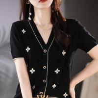 夏季薄款女士v领冰丝开衫气质小香风上衣百搭针织外套