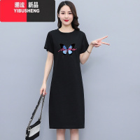 YIBUSHENG大码短袖连衣裙遮肚洋气减龄裙子女韩版显瘦百搭长裙显瘦显高气质