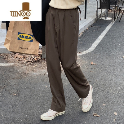 YANXUEli 四季通用韩版纯色男生百搭流行宽松潮流直筒裤修身坠感休闲裤