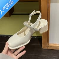 SUNTEK包头凉鞋女2023春夏新款仙女风法式小众水钻玛丽珍粗跟高跟鞋单鞋