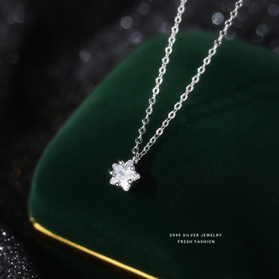韩版轻奢高级感星星锆石项链女s999纯银超闪吊坠百搭足银锁骨链送女朋友老婆情人节七夕生日礼物