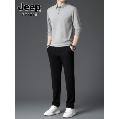 JEEP SPIRIT商务休闲套装男士秋季长袖polo衫长裤子运动两件套男