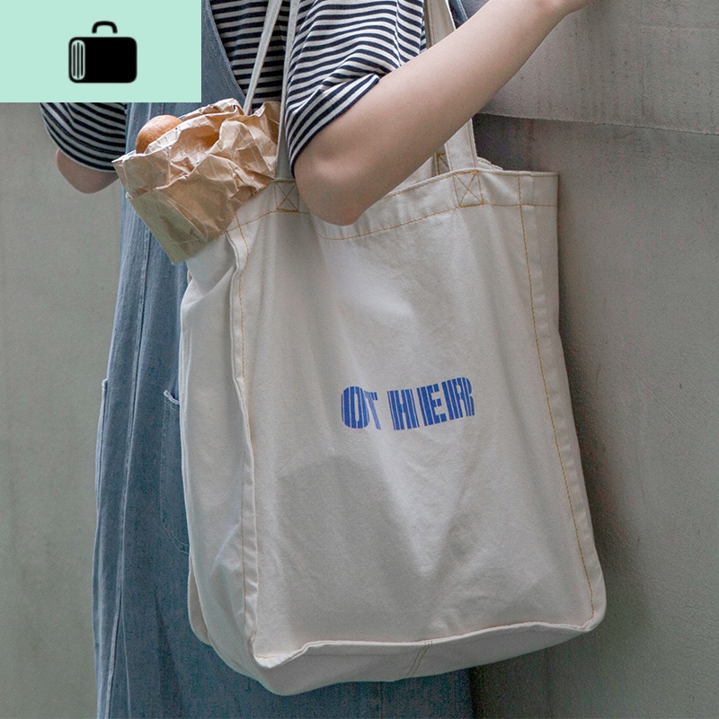 韩国街拍 自制字母帆布包女单肩原创小清新文艺帆布袋夏insNEW LAKE女手包