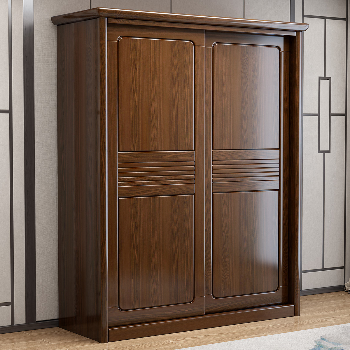 采百木(caibaimu)现代中式紫金檀木全实木衣柜推拉门两门简约款衣柜