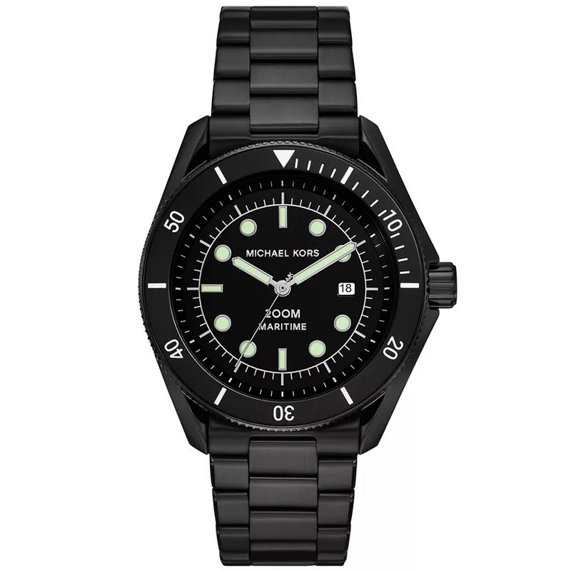 Michael Kors 男表 男士黑色不锈钢潜水三针腕表 防水时尚休闲手表 送男友