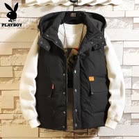 花花公子羽绒棉马甲男士连帽工装背心坎肩冬季加厚保暖马夹外套潮