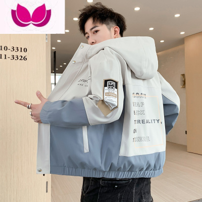 七斓2023男士外套韩版潮流百搭衣服帅气休闲工装连帽夹克男上衣