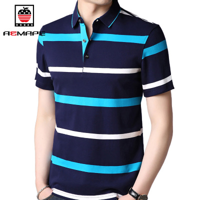 AEMAPE美国苹果棉短袖T恤男式翻领新款夏条纹半袖休闲国货男丝光棉Polo衫