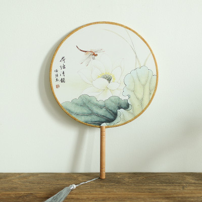 中国风宫扇折扇文艺复古圆扇子工艺礼品汉服舞蹈扇女式古典团扇子三维工匠青山远黛（苏24）