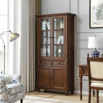 森美人实木书柜美式乡村书橱三玻璃柜书房家具收纳储物小书柜