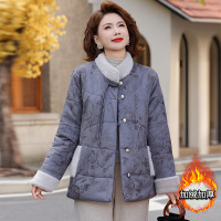 新款妈妈装加绒加厚针织开衫外套中老年女立领拉链保暖毛衣_656