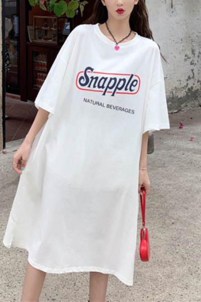 韩国大码T恤女装夏季长款过膝短袖连衣裙女休闲遮肚中长款打底衫