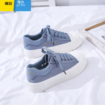 聚范帆布鞋女2021年新款薄款学生百搭板鞋韩版厚底女鞋子ins潮