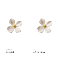 999纯银栀子花清新耳钉女耳环耳饰个性轻奢时尚潮流ins风新
