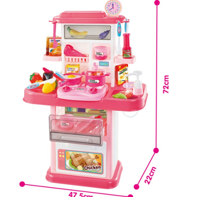 超大双面出水儿童厨房玩具套装男女孩仿真做饭煮饭过家家生日粉红色-声光出水70CM32件套