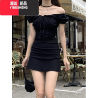 YIBUSHENG叛逆韩妹~简约风潮法式复古方领泡泡袖桔梗收腰连衣裙短裙