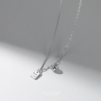 S925纯银幸运方牌英文刻字圆珠小众设计款冷淡风简约气质女锁骨链送女朋友老婆情人节七夕生日礼物