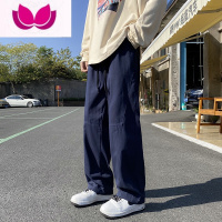 七斓秋季纯色简约阔腿裤男复古直筒工装裤港风小众美式宽松个性九分裤