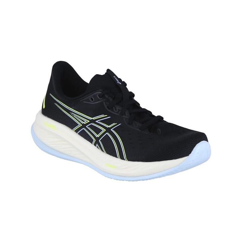 ASICS跑步鞋男缓震透气耐磨舒适黑色荧光绿条纹低帮轻便户外公路