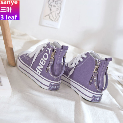 厂家直發-侧拉链高帮帆布鞋女新款学生韩版ulzzang原宿风百搭布鞋潮板鞋迈诗蒙