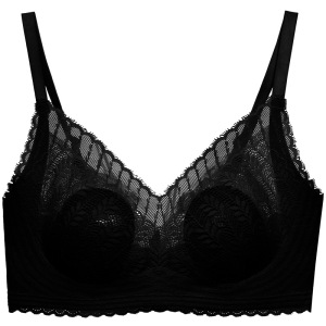 乳胶兔耳朵杯胸罩法式蕾丝内衣无痕薄款大胸显小收副乳无钢圈文胸