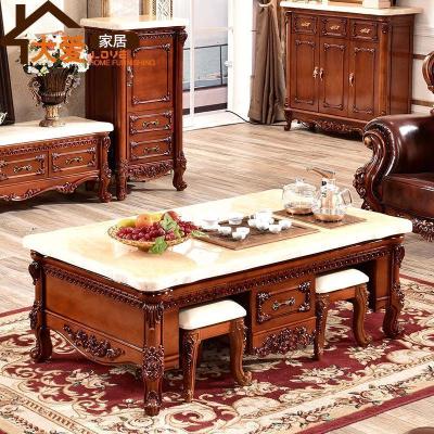 森美人欧式大理石功夫茶几 全自动电磁炉茶桌实木花客厅办公方形茶台