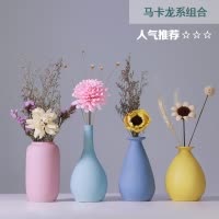 陶瓷小花瓶装饰柜摆件家居客厅装饰干花花插马卡龙糖果色手工花器 三维工匠 撞色组合套餐