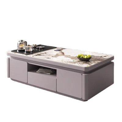 锦北 岩板茶几客厅茶台烧水壶一体桌家用泡茶台办公室茶桌 1.2米浅灰(潘多拉岩板)