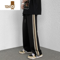YANXU美式休闲裤子男秋季潮牌拼色拖地长裤宽松百搭大码直筒阔腿裤