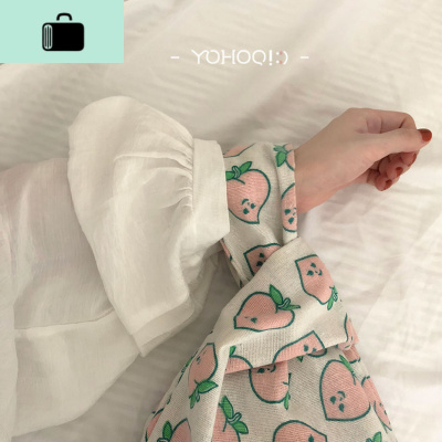 YOHOO!/chic韩系~甜甜少女心可爱手腕袋手提帆布包遛弯手机零钱包NEW LAKE 桃子(棉麻质地)女士单肩包