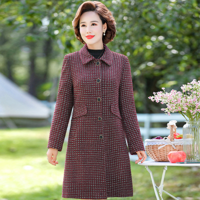 广赫妈妈秋冬装毛呢外套中长款中年50岁洋气风衣中老年春装女呢子套装风衣