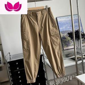 七斓北野!缘D 男装女装水洗多口袋复古束脚工装裤休闲裤