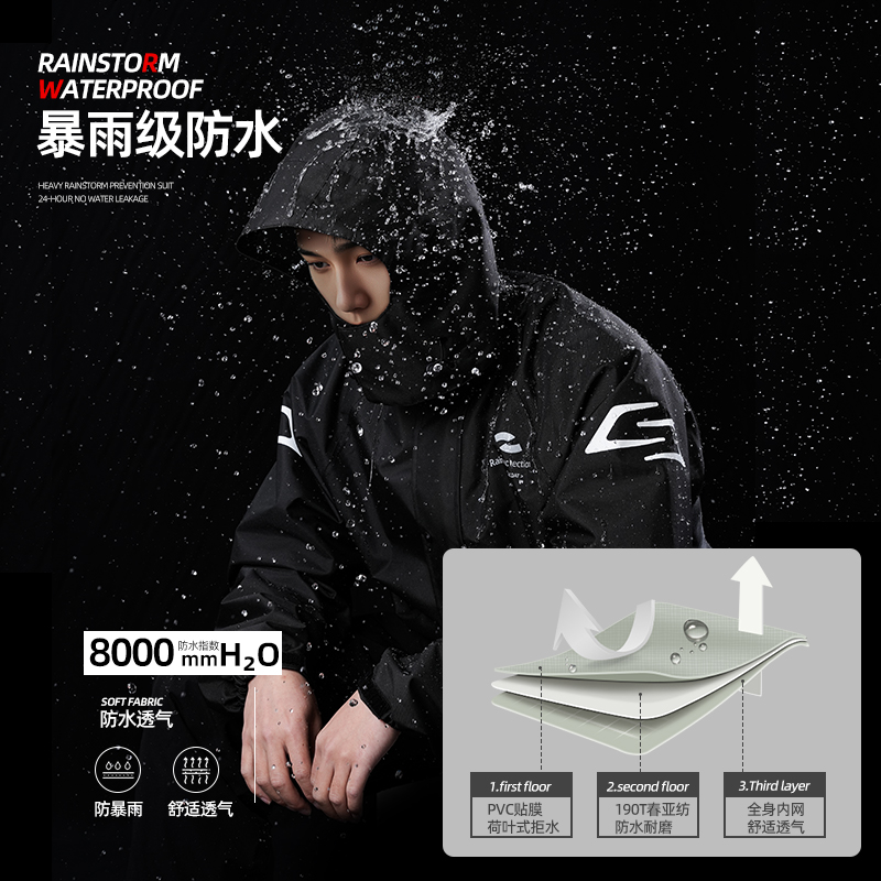 正雨雨衣套装男款摩托车骑行服外卖骑手成人外穿分体式裤单人全身9063