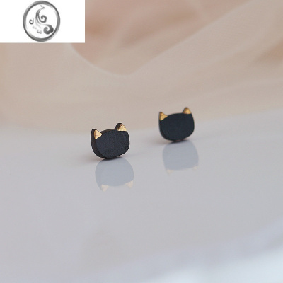 JiMis925银银黑咪耳钉高级感女情侣酷痞帅男士耳饰个性小众设计潮