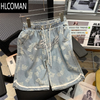 HLCOMAN美式ins复古字母刺绣牛仔短裤男夏季潮牌高街宽松学生百搭五分裤