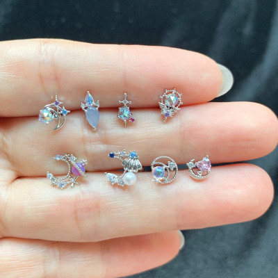 jda韩国迷你精致星月系列彩钻耳骨钉单只送女朋友老婆情人节七夕生日礼物