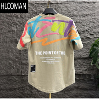 HLCOMAN2025新款夏季男士休闲百搭个性印花短袖T恤韩版时尚圆领棉质半袖