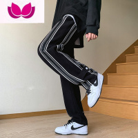 七斓黑白条纹裤子男春季美式高街垂感直筒运动裤潮牌宽松阔腿休闲长裤
