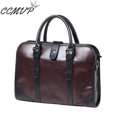 CCMVP品牌自营质量保证-CCMVP疯马皮新款男士手提包男包商务包时尚单肩包公文包男士包包韩版咖啡色默认颜色