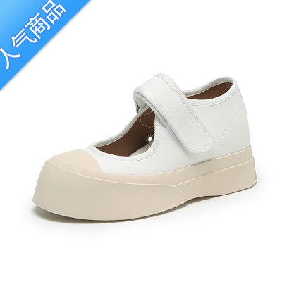 SUNTEK法式内增高玛丽珍女鞋子潮丑萌凉鞋大头小白帆布厚底夏季单鞋