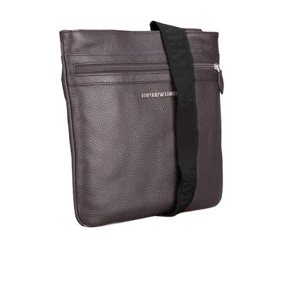 Emporio Armani男士头层牛皮单肩包商务日常拉链口袋图案设计轻便斜挎包