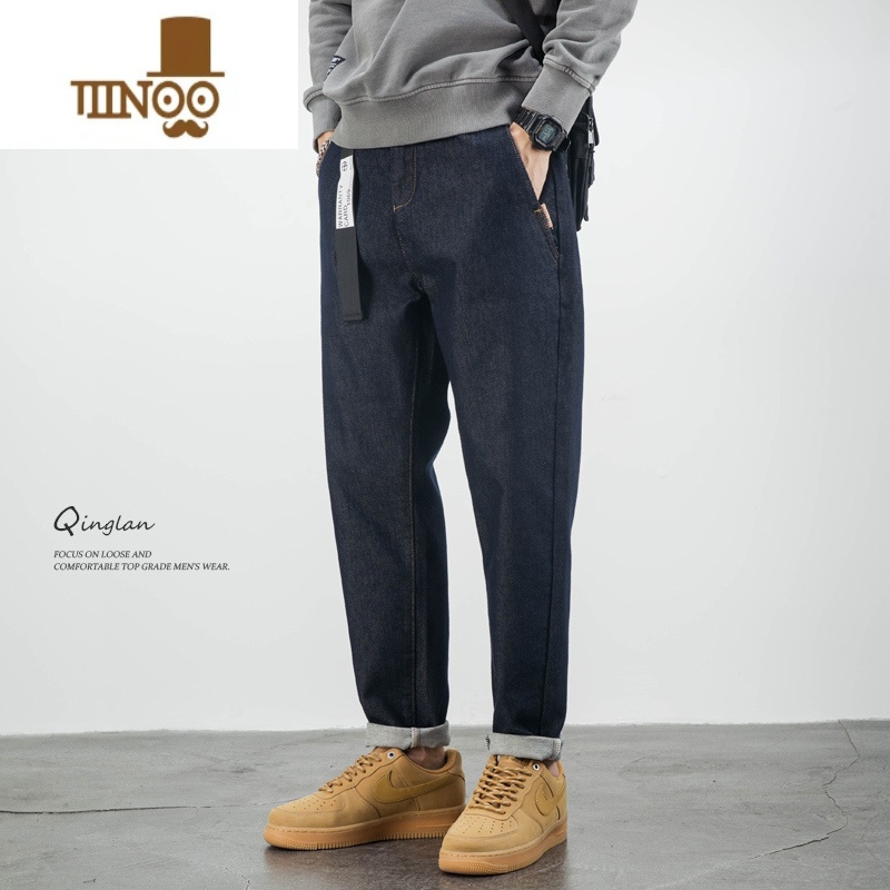 YANXU深色牛仔裤男宽松大码直筒潮流简约风休闲百搭弹力锥形小脚长裤子